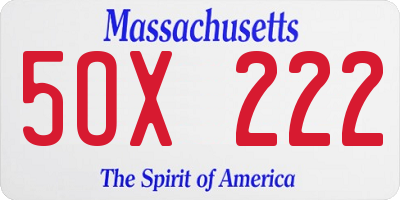 MA license plate 5OX222