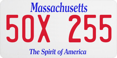 MA license plate 5OX255