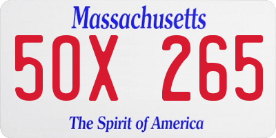 MA license plate 5OX265