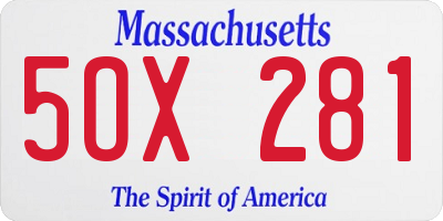 MA license plate 5OX281