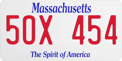 MA license plate 5OX454