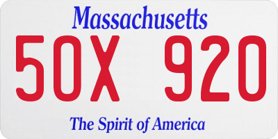 MA license plate 5OX920