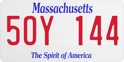 MA license plate 5OY144