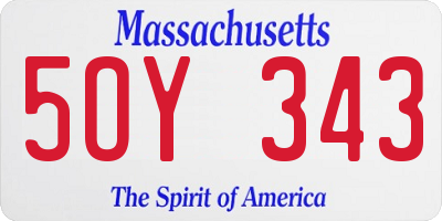 MA license plate 5OY343