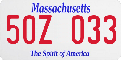 MA license plate 5OZ033