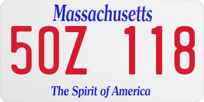 MA license plate 5OZ118