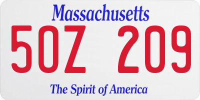 MA license plate 5OZ209
