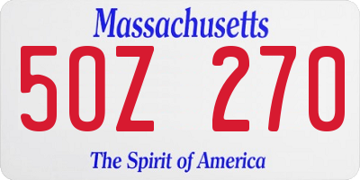 MA license plate 5OZ270
