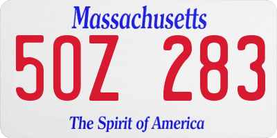 MA license plate 5OZ283
