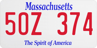 MA license plate 5OZ374