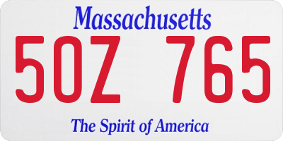MA license plate 5OZ765