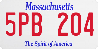 MA license plate 5PB204