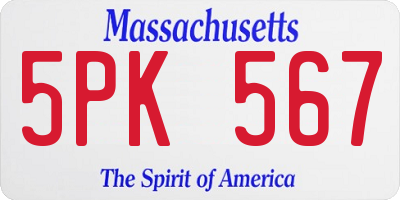 MA license plate 5PK567