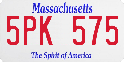 MA license plate 5PK575