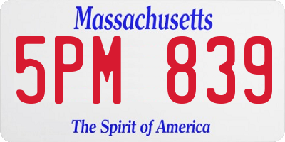 MA license plate 5PM839