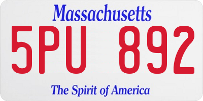 MA license plate 5PU892