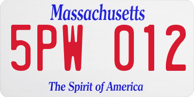 MA license plate 5PW012