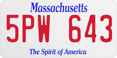 MA license plate 5PW643