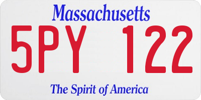MA license plate 5PY122