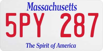 MA license plate 5PY287