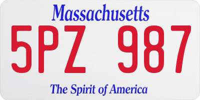 MA license plate 5PZ987