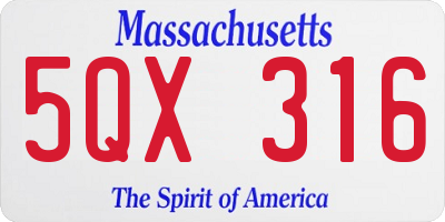 MA license plate 5QX316
