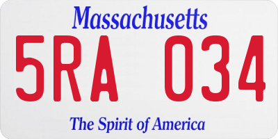 MA license plate 5RA034