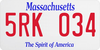 MA license plate 5RK034