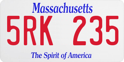MA license plate 5RK235