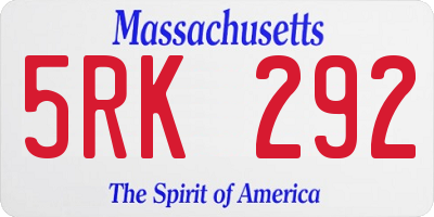 MA license plate 5RK292