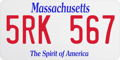 MA license plate 5RK567