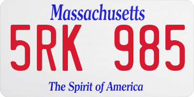 MA license plate 5RK985