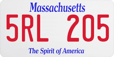MA license plate 5RL205