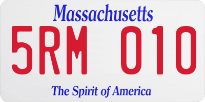 MA license plate 5RM010