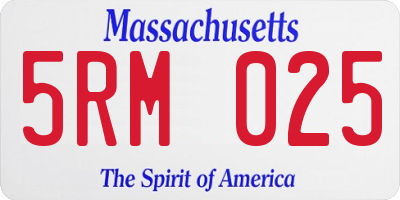 MA license plate 5RM025