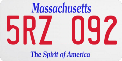 MA license plate 5RZ092