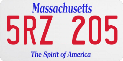 MA license plate 5RZ205