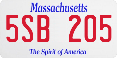 MA license plate 5SB205