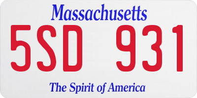 MA license plate 5SD931