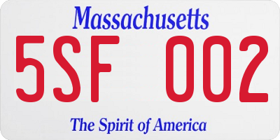 MA license plate 5SF002