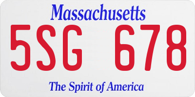 MA license plate 5SG678