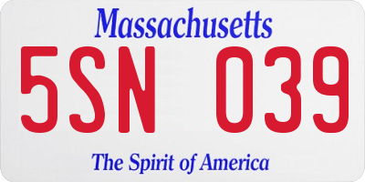 MA license plate 5SN039