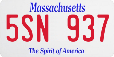 MA license plate 5SN937