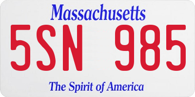 MA license plate 5SN985