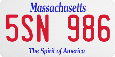 MA license plate 5SN986
