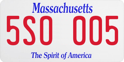 MA license plate 5SO005