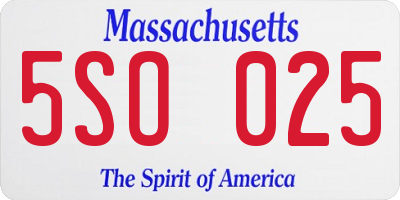 MA license plate 5SO025