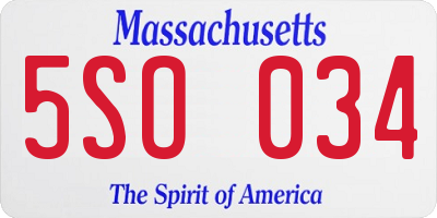 MA license plate 5SO034