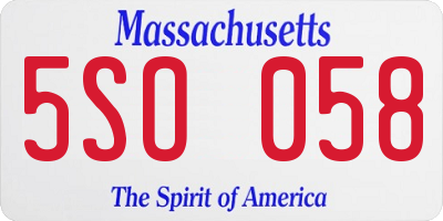 MA license plate 5SO058