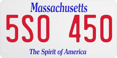 MA license plate 5SO450